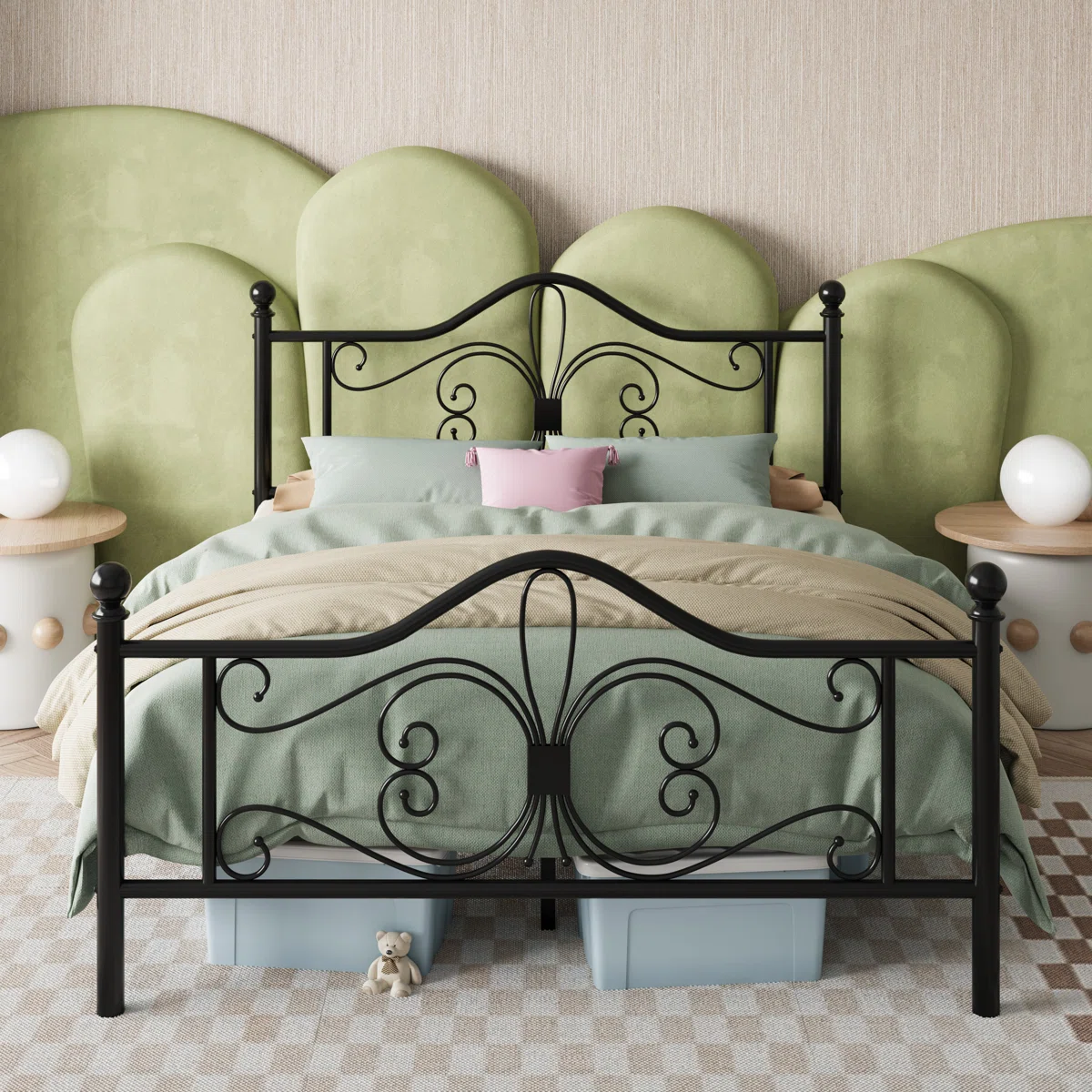 Elegant Butterfly Pattern Metal Bed Frame